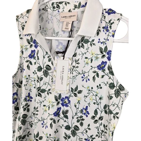 Laura Ashley Golf & Tennis Collared Shirt XS Sleeveless BLUE Floral NWT ATHLEISU - Picture 2 of 9